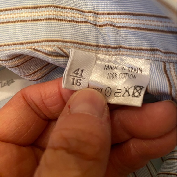 ERMENEGILDO ZEGNA Men’s Luxurious Button Down Blue White Brown Striped Shirt L - Picture 7 of 7
